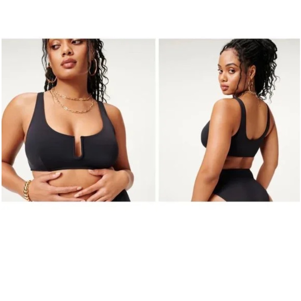 Good American U Ring Vegas Bikini Top Black Size 1 Small NWT GSW0246